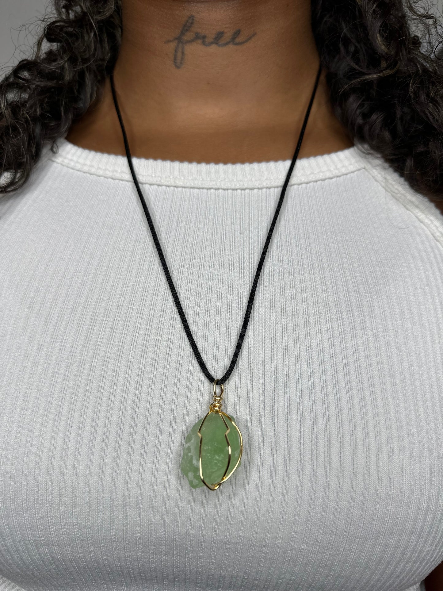 Green fluorite crystal necklace