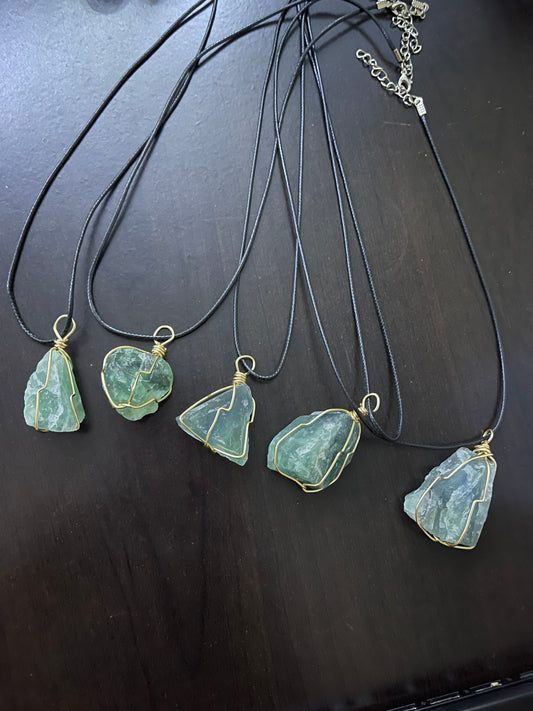 Green fluorite crystal necklace